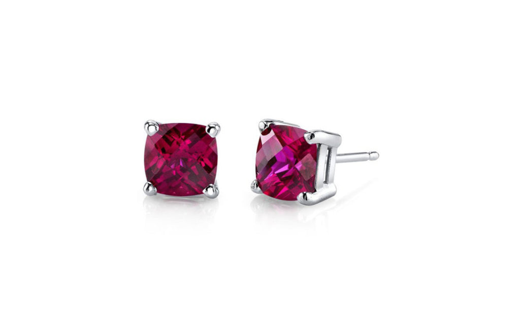 Platinum Over Sterling Silver Ruby Gemstone Earrings