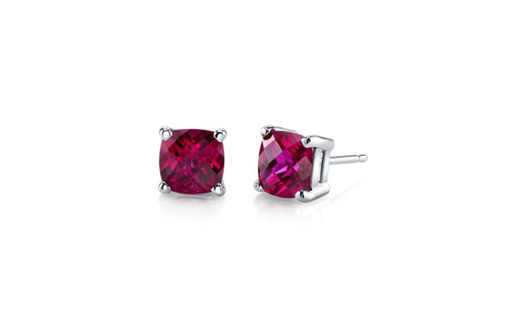 Heavy 10k White Gold Over Sterling Silver Cz Ruby Earrings