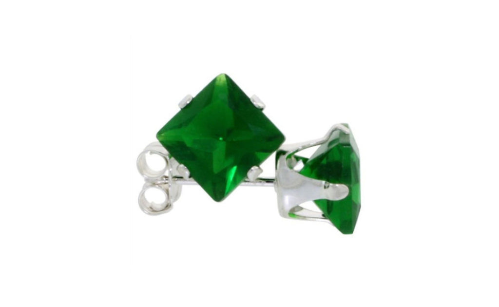 Heavy 10k White Gold Over Sterling Silver Emerald Gemstone