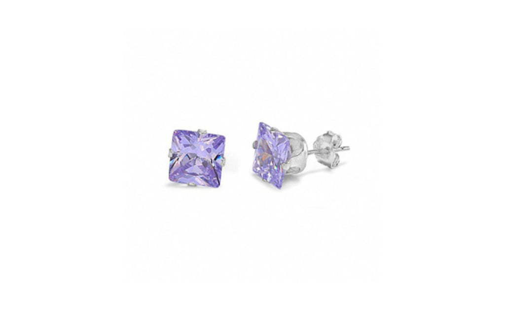 Sterling Silver 4ct Princess Cut Cz Alexandrite Earrings