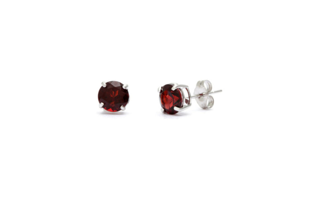 Heavy 10k White Gold Over Sterling Silver Garnet Cz Earrings