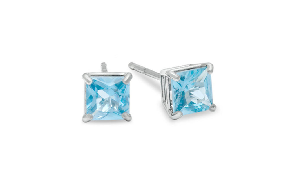 Sterling Silver 4ct Princess Cut Cz Aquamarine Earrings