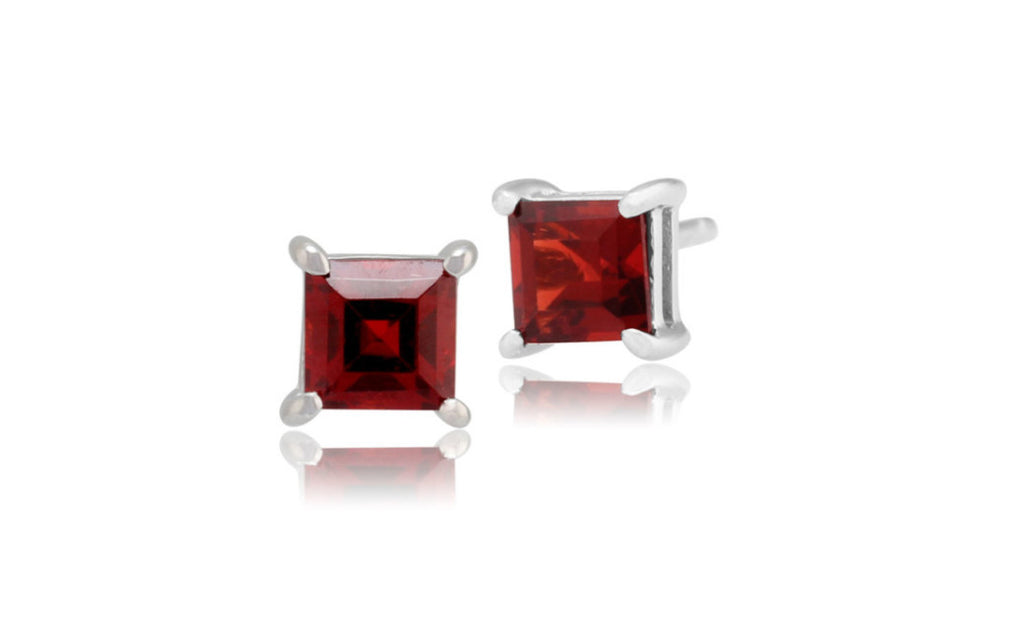Sterling Silver 4ct Princess Cut Cz Garnet Earring