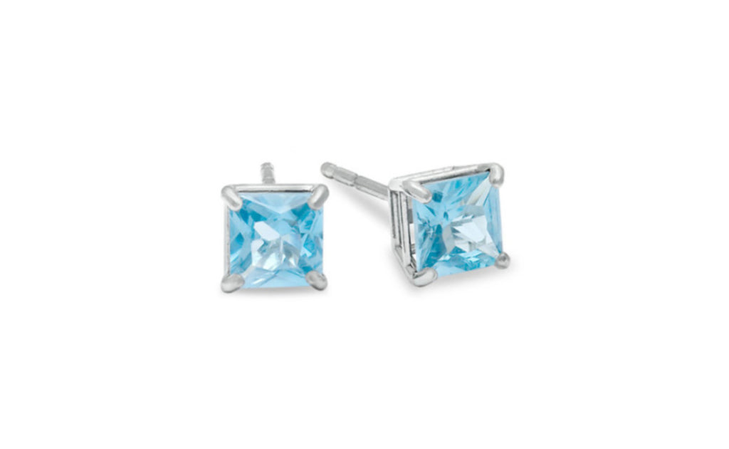 Heavy 10k White Gold Over Sterling Silver Cz Aquamarine Earrings