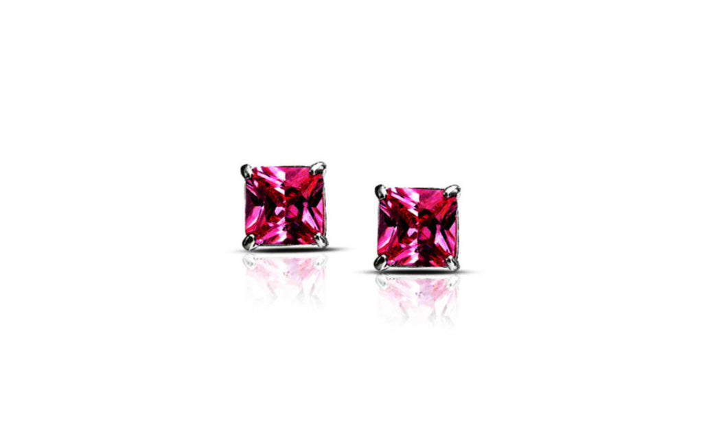Platinum Over Sterling Silver Princess Pink Cz Earring