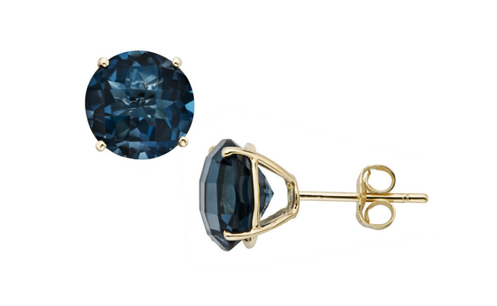 14K Solid Yellow Gold 1/4 Carat Genuine Rare Blue Diamond Sl1 Earrings