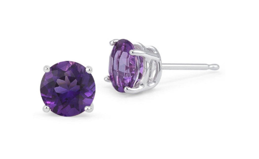 14k White Gold 4ct Round Amethyst Cz Earring