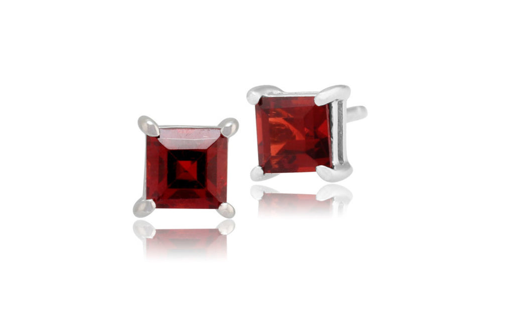 Platinum Over Sterling Silver Garnet Gemstone Earrings