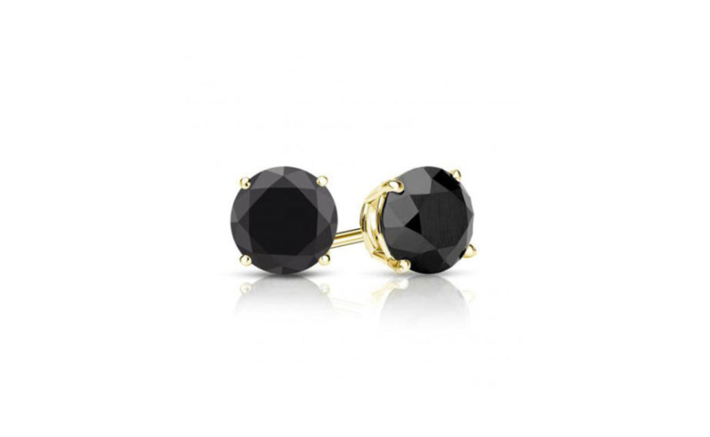 14K Yellow Gold Genuine Round Black Diamond Earrings 1/2 CT Sl1