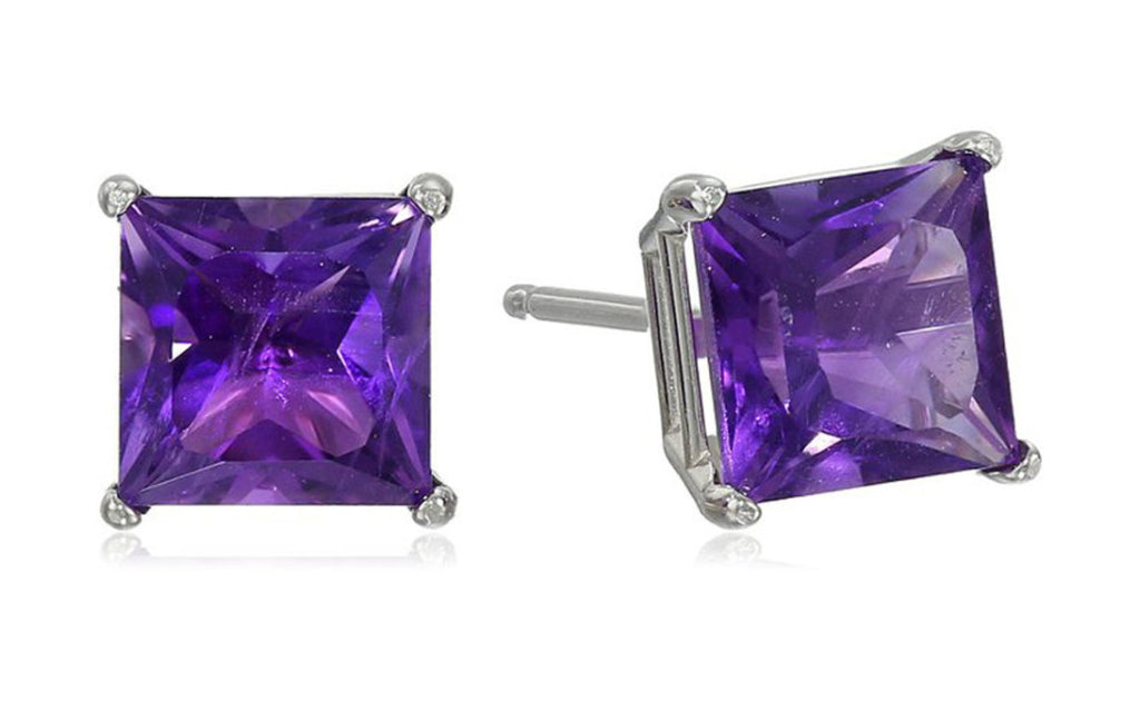 Platinum Over Sterling Silver Amethyst Gemstone Earrings
