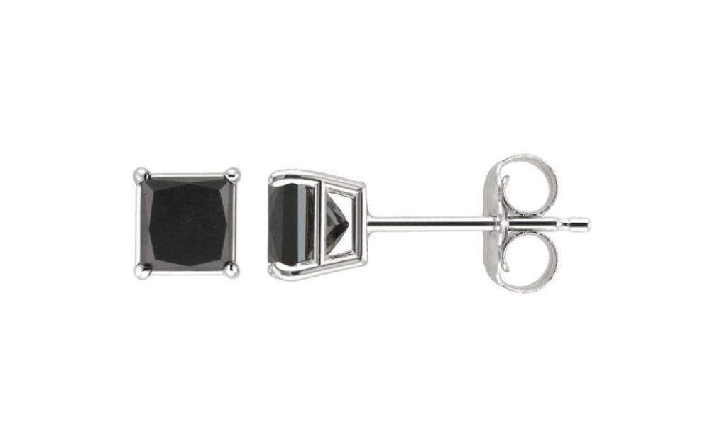 Sterling Silver 4ct Princess Cut Black Cz Earring