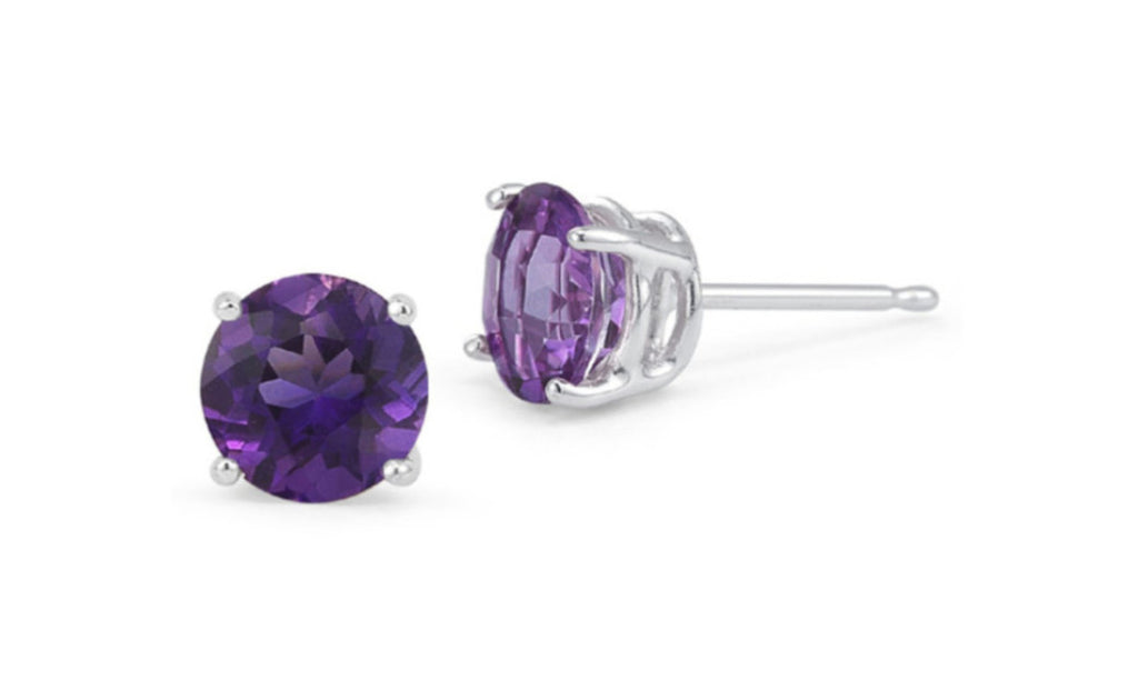 Heavy 10k White Gold Over Sterling Silver Amethyst Cz Earrings