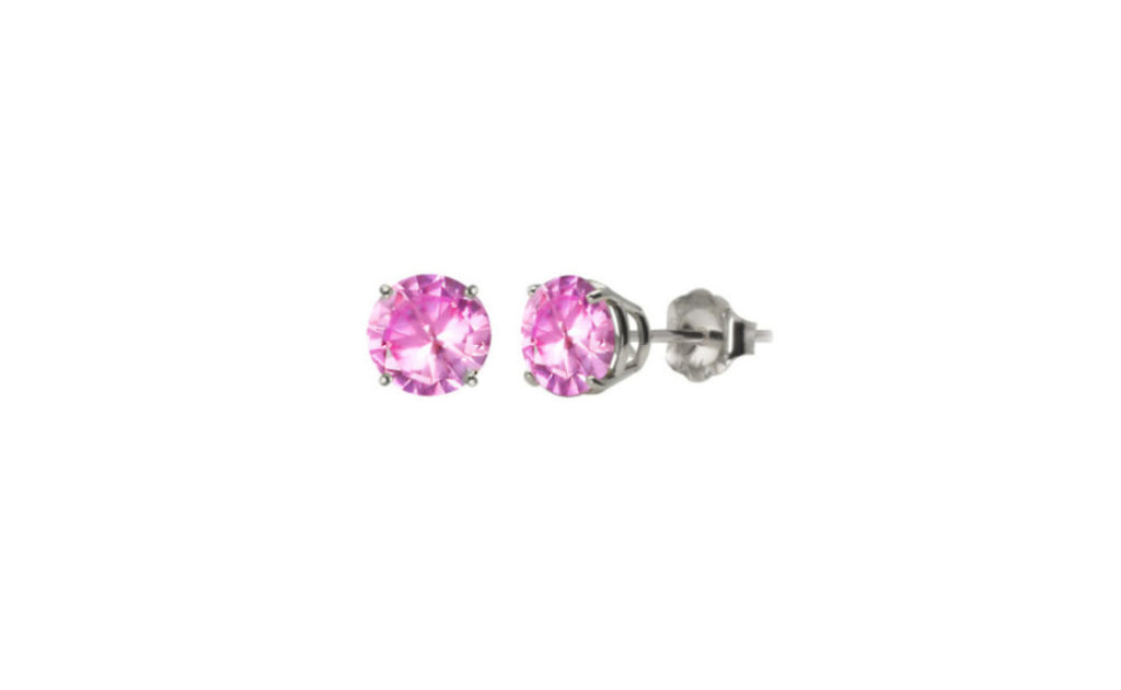 Heavy 10k White Gold Over Sterling Silver Pink Round Cz