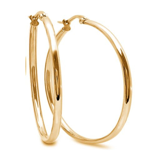 2" Stunning Stainless Steel Yellow Gold Plated Hoop Earrings (50mm Diameter)