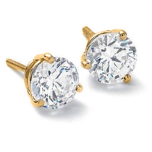 14KT Yellow Gold Round Cut White  Diamond Earrings