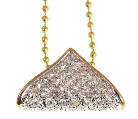 14k Yellow Gold Over Sterling Silver Modern Triangle Necklace Manmade Diamond