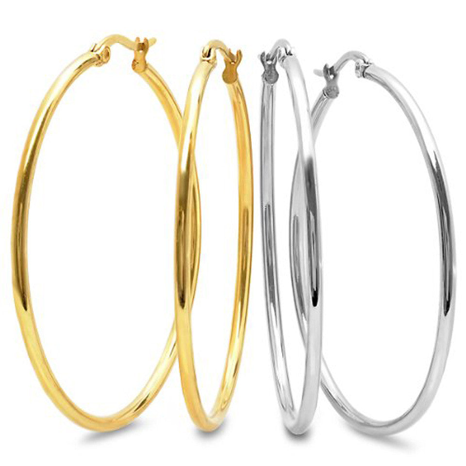 2 Inch Stunning Stainless Steel Hoop Set of Two Earrings (50mm Diameter)