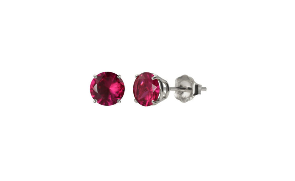 Sterling Silver 4ct Round Ruby Cz Earring