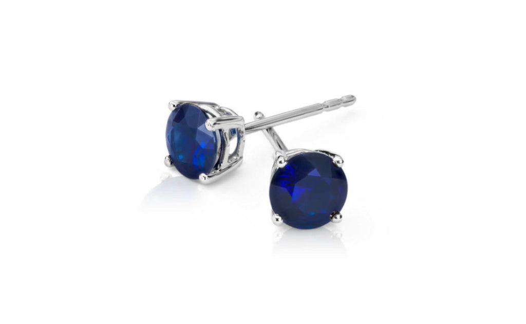Platinum Over Sterling Silver Blue Sapphire Cz Earring
