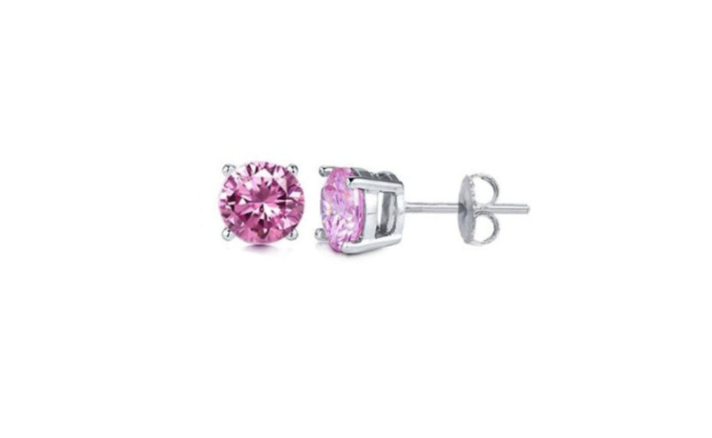 Sterling Silver 4ct Round Pink Cz Earring