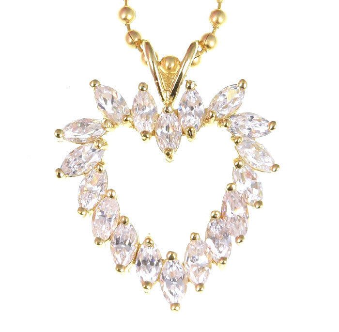 14k Gold Over Sterling Silver Open Heart Shaped Necklace Manmade Diamonds