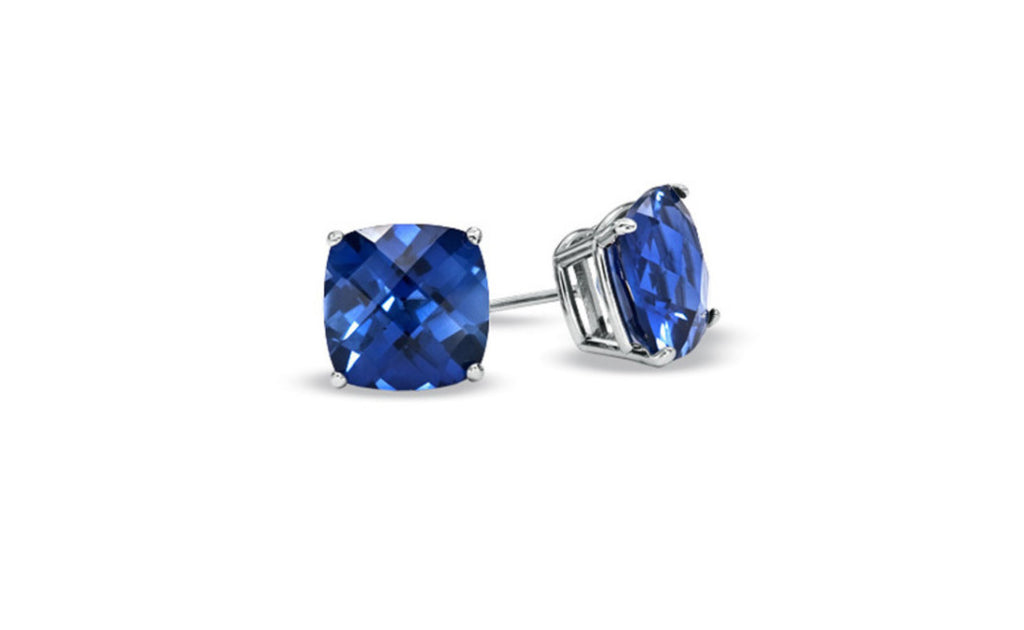 Sterling Silver 4ct Princess Cut Cz Blue Sapphire Earring