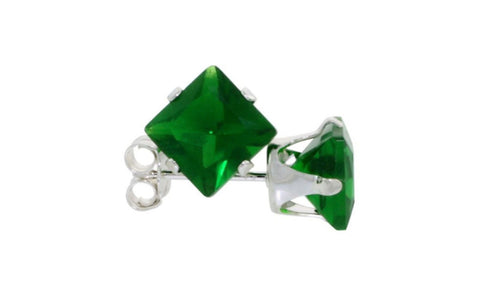 Sterling Silver 4ct Princess Cut Cz Emerald Earring