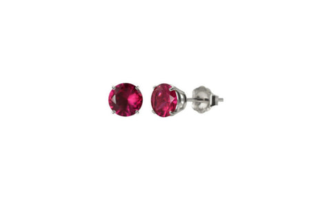 Heavy 10k White Gold Over Sterling Silver Ruby Cz Earring