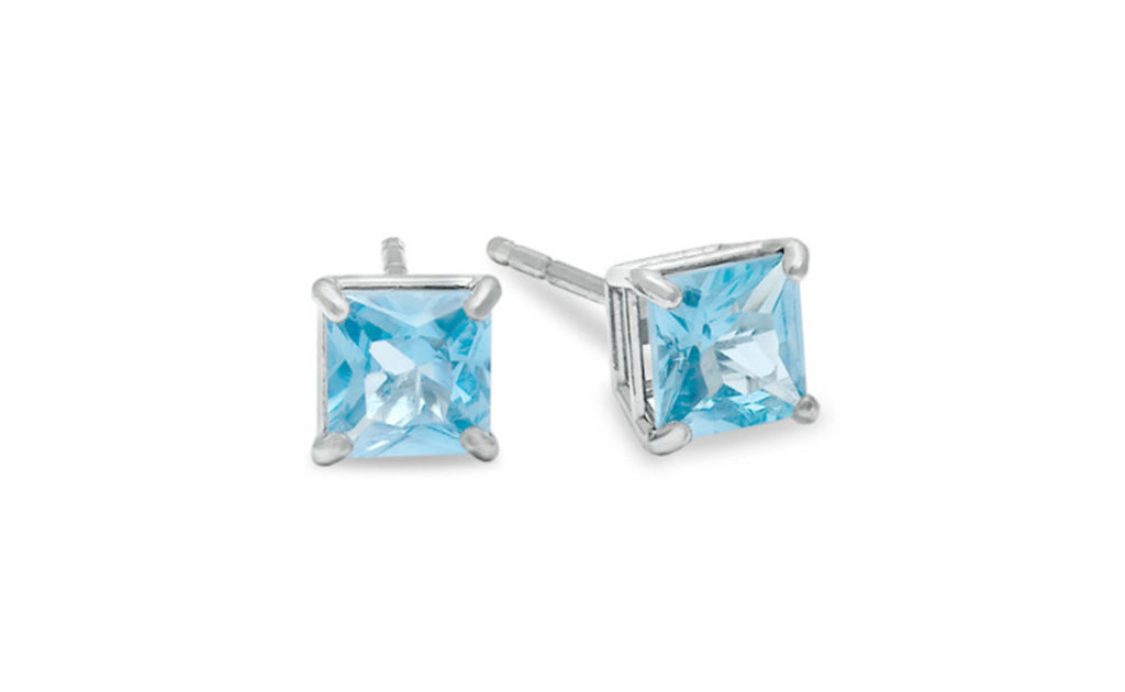 Platinum Over Sterling Silver 4ct Cz Aquamarine Earring