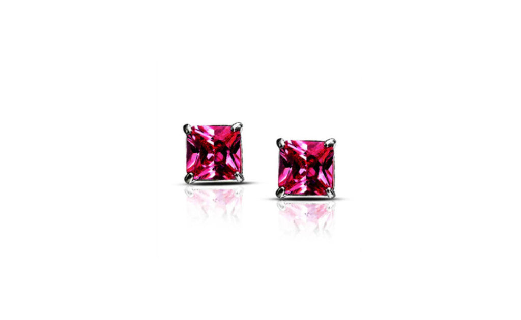 14k White Gold 4ct Princess Cut Pink Cz Earring