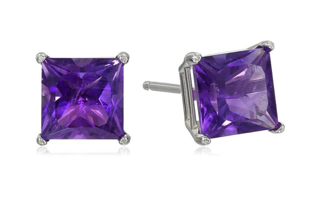 Platinum Over Sterling Silver 4ct Cz Amethyst Earring