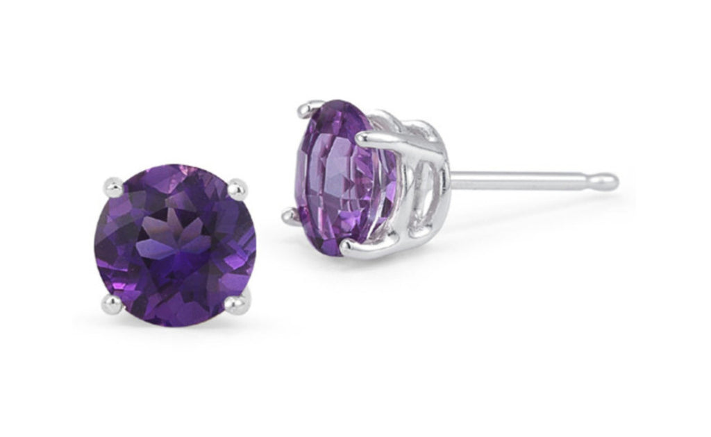 Sterling Silver 4ct Round Amethyst Cz Earring