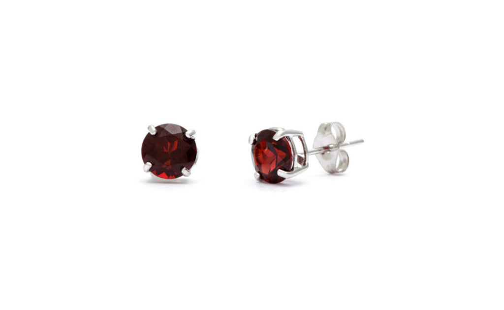 Platinum Over Sterling Silver Garnet Cz Earring