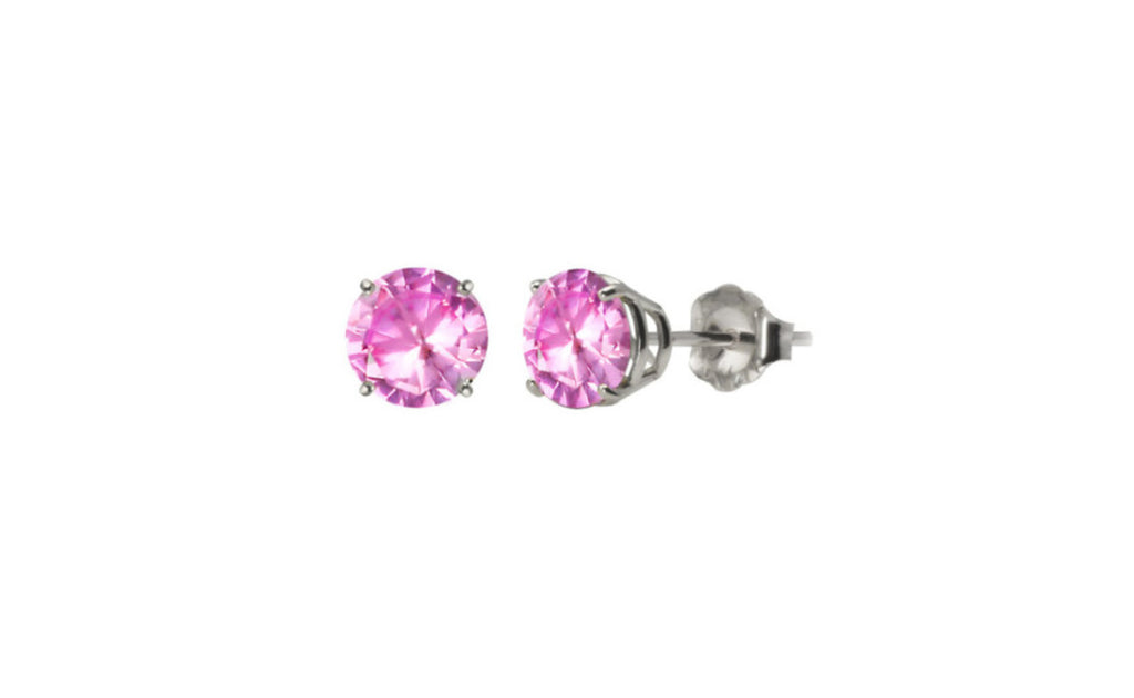 Sterling Silver 4ct Pink Round Cz Earring