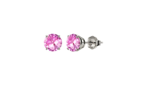Platinum Over Sterling Silver Pink Round Cz Earring