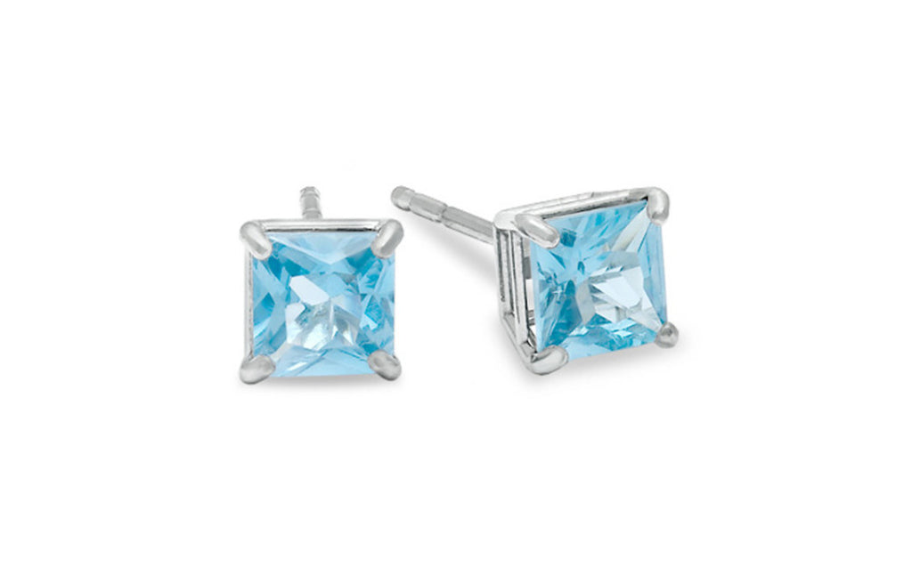 Platinum Over Sterling Silver Aquamarine Gemstone Earrings