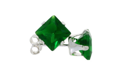 Platinum Over Sterling Silver Emerald Gemstone Earrings