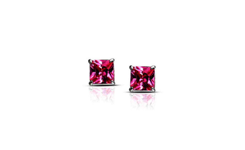 Heavy 10k White Gold Over Sterling Silver Princess Pink Cz Earrings