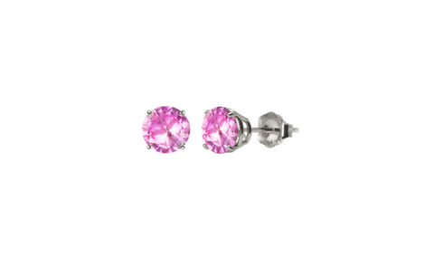 Heavy 10k White Gold Over Sterling Silver Pink Round Cz