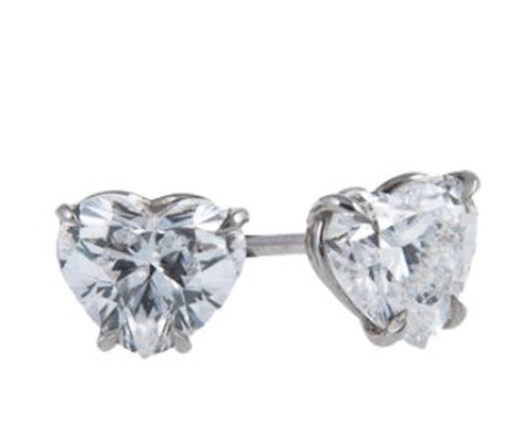 14K White Gold Manmade Diamonds Heart Shape Earrings